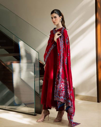 Sadaf Fawad Khan | Eva Luxury Pret 26 | Whip Red - Luxury Dress - available at Maria Faisal in UK and USA.