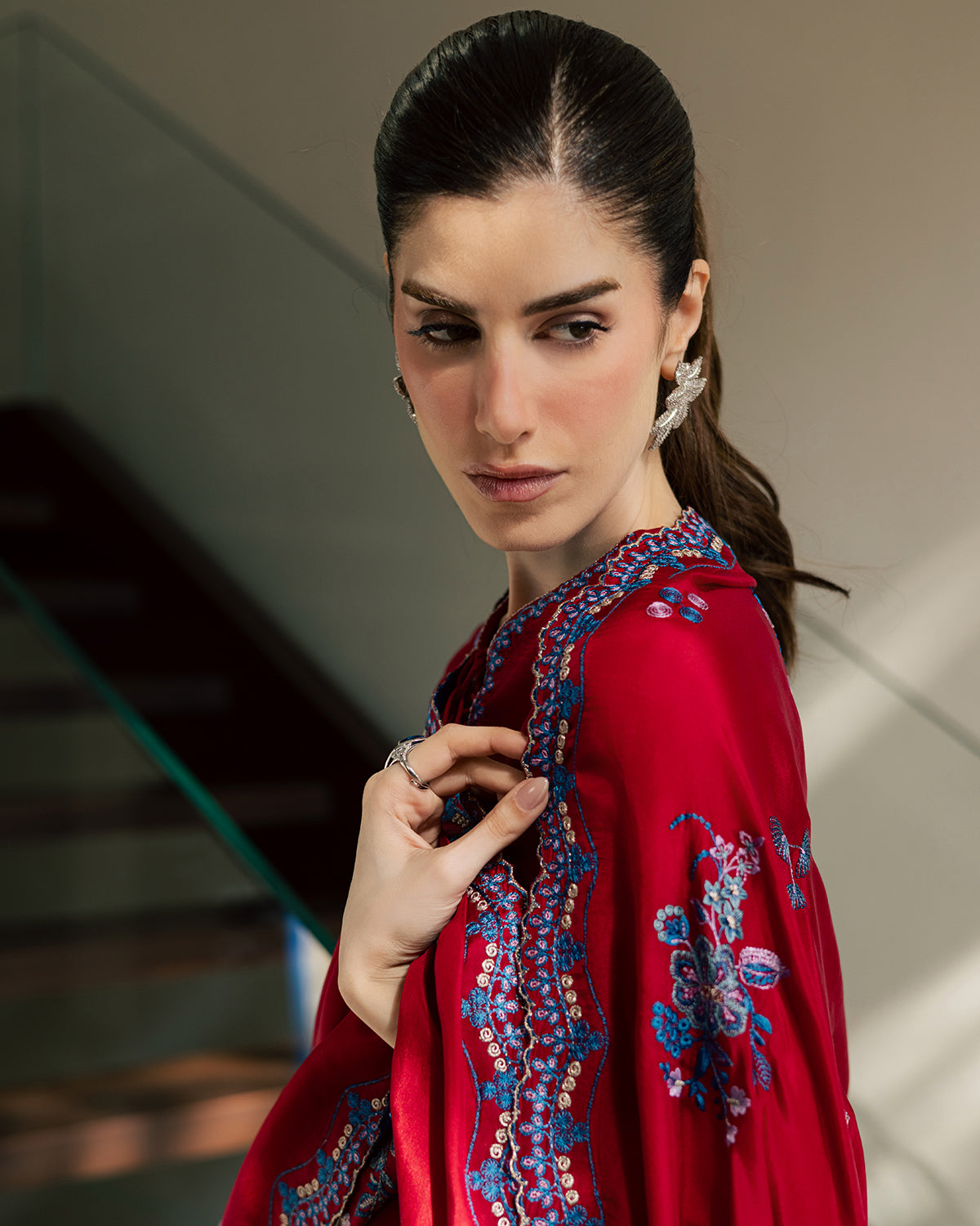 Sadaf Fawad Khan | Eva Luxury Pret 26 | Whip Red - Luxury Dress - available at Maria Faisal in UK and USA.