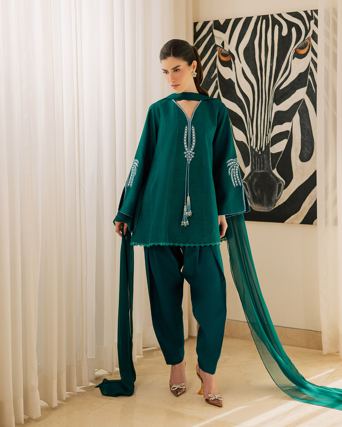 Sadaf Fawad Khan | Eva Luxury Pret 26 | Viridian - Luxury Dress - available at Maria Faisal in UK and USA.