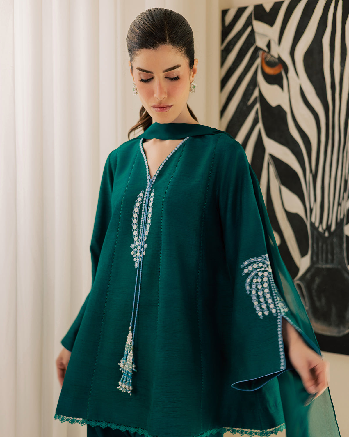 Sadaf Fawad Khan | Eva Luxury Pret 26 | Viridian - Luxury Dress - available at Maria Faisal in UK and USA.
