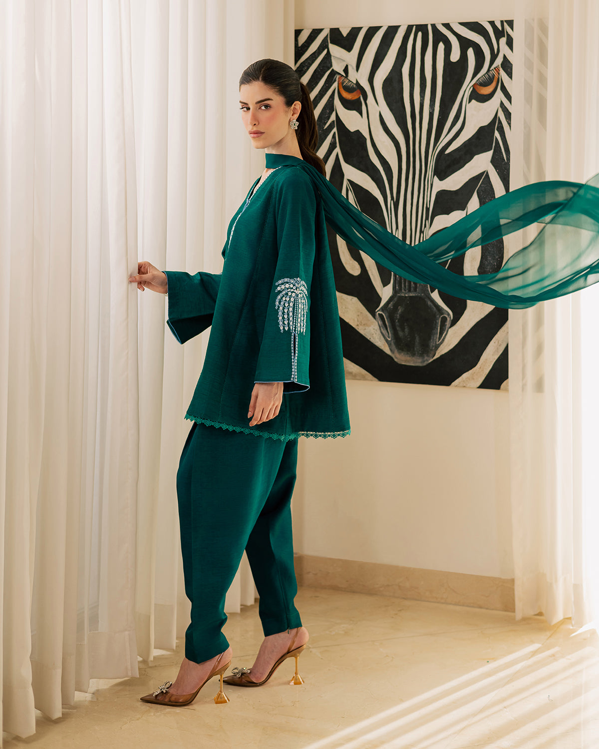 Sadaf Fawad Khan | Eva Luxury Pret 26 | Viridian - Luxury Dress - available at Maria Faisal in UK and USA.
