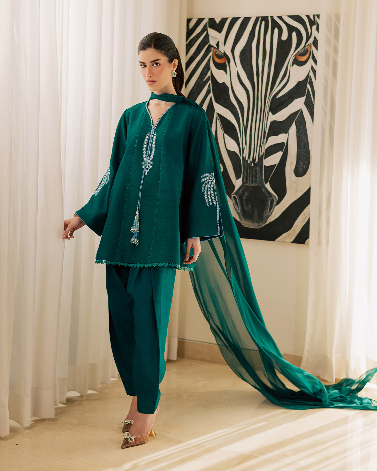Sadaf Fawad Khan | Eva Luxury Pret 26 | Viridian - Luxury Dress - available at Maria Faisal in UK and USA.