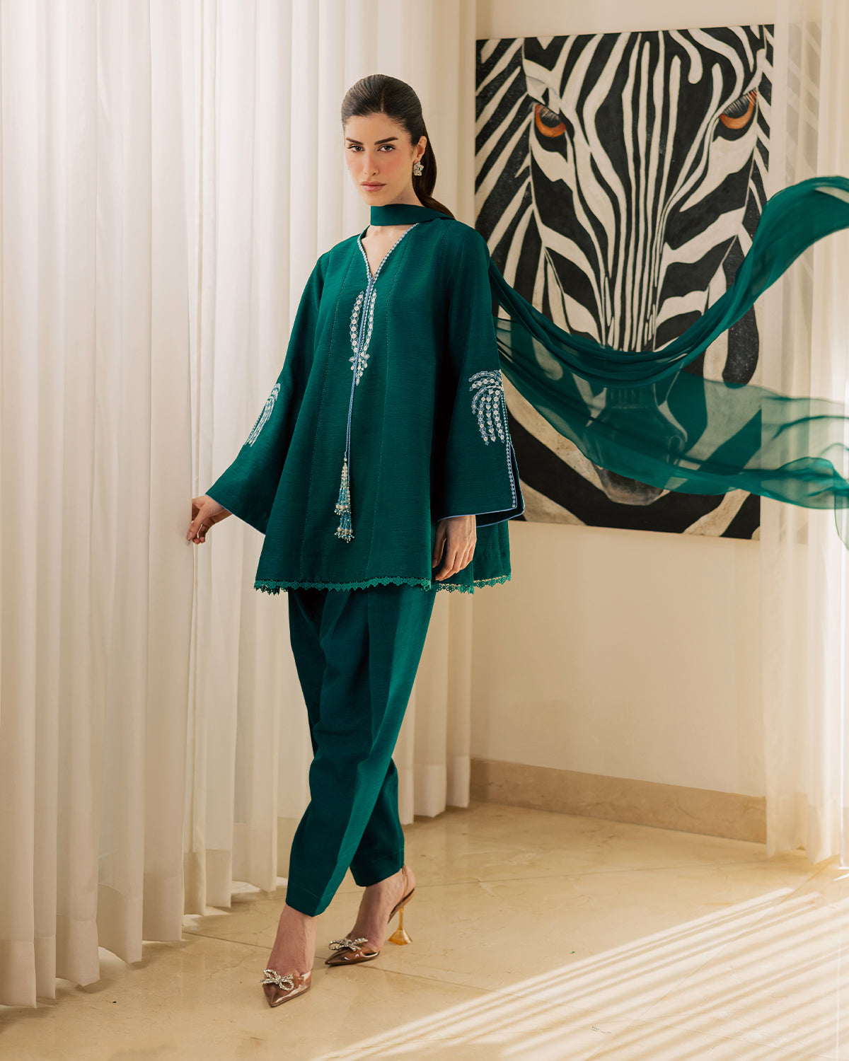 Sadaf Fawad Khan | Eva Luxury Pret 26 | Viridian - Luxury Dress - available at Maria Faisal in UK and USA.