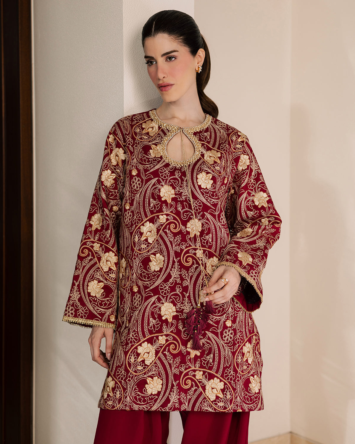 Sadaf Fawad Khan | Eva Luxury Pret 26 | Claret - Luxury Dress - available at Maria Faisal in UK and USA.