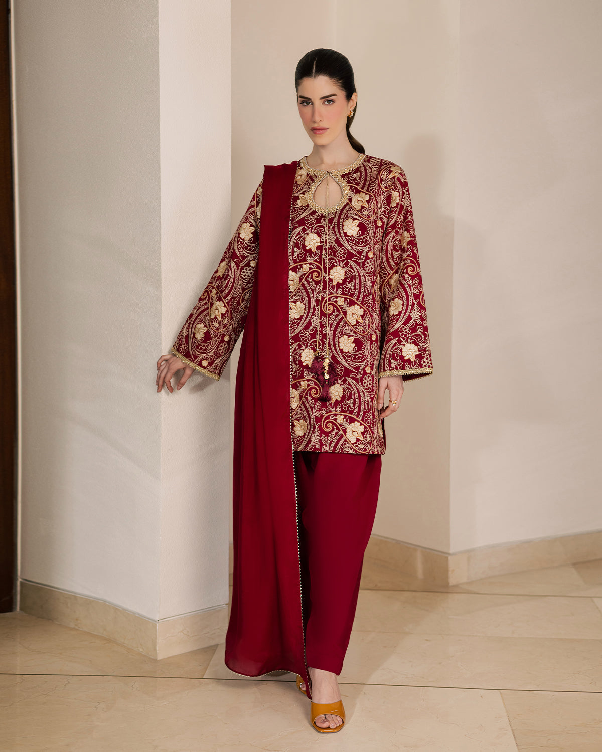 Sadaf Fawad Khan | Eva Luxury Pret 26 | Claret - Luxury Dress - available at Maria Faisal in UK and USA.