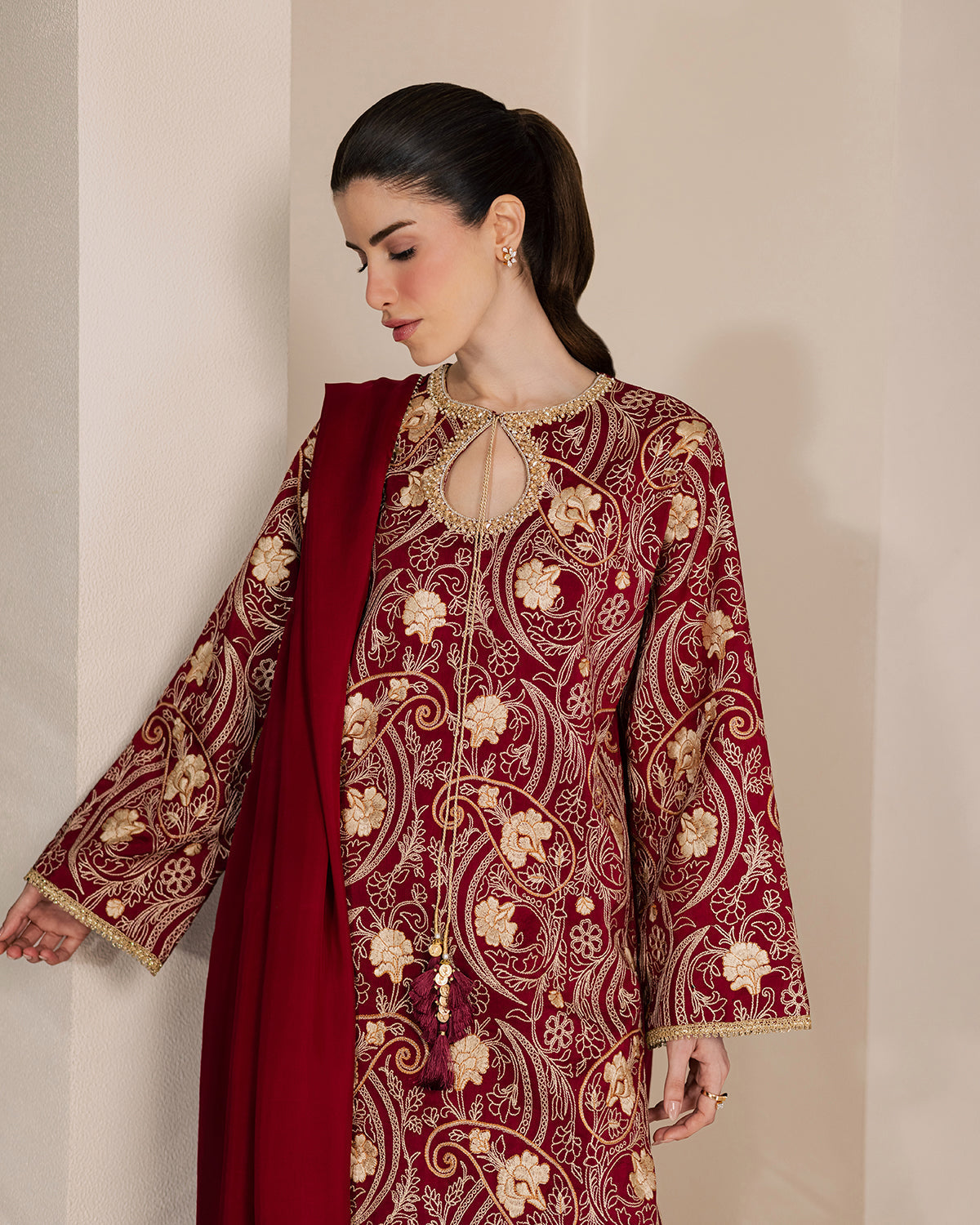 Sadaf Fawad Khan | Eva Luxury Pret 26 | Claret - Luxury Dress - available at Maria Faisal in UK and USA.