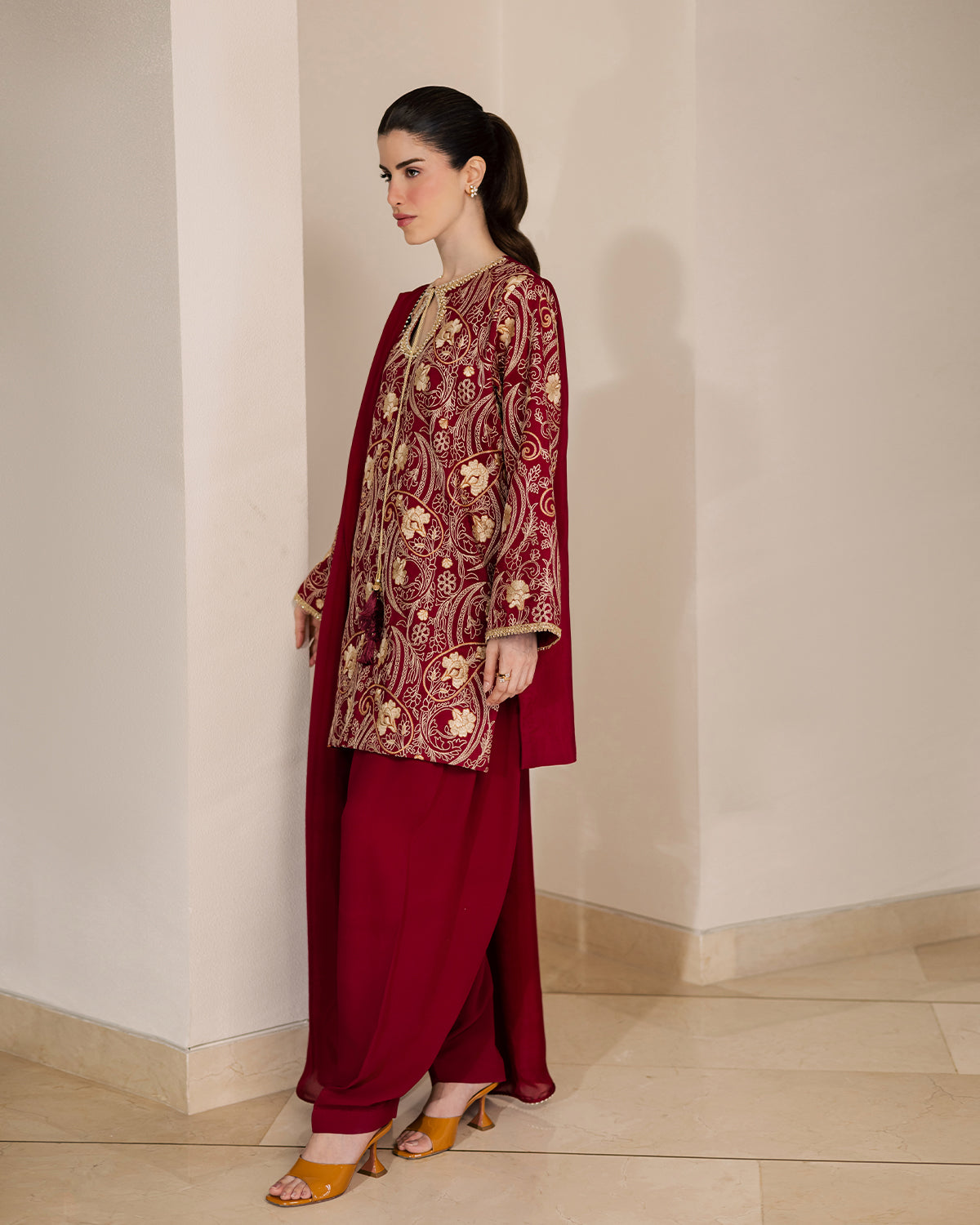 Sadaf Fawad Khan | Eva Luxury Pret 26 | Claret - Luxury Dress - available at Maria Faisal in UK and USA.