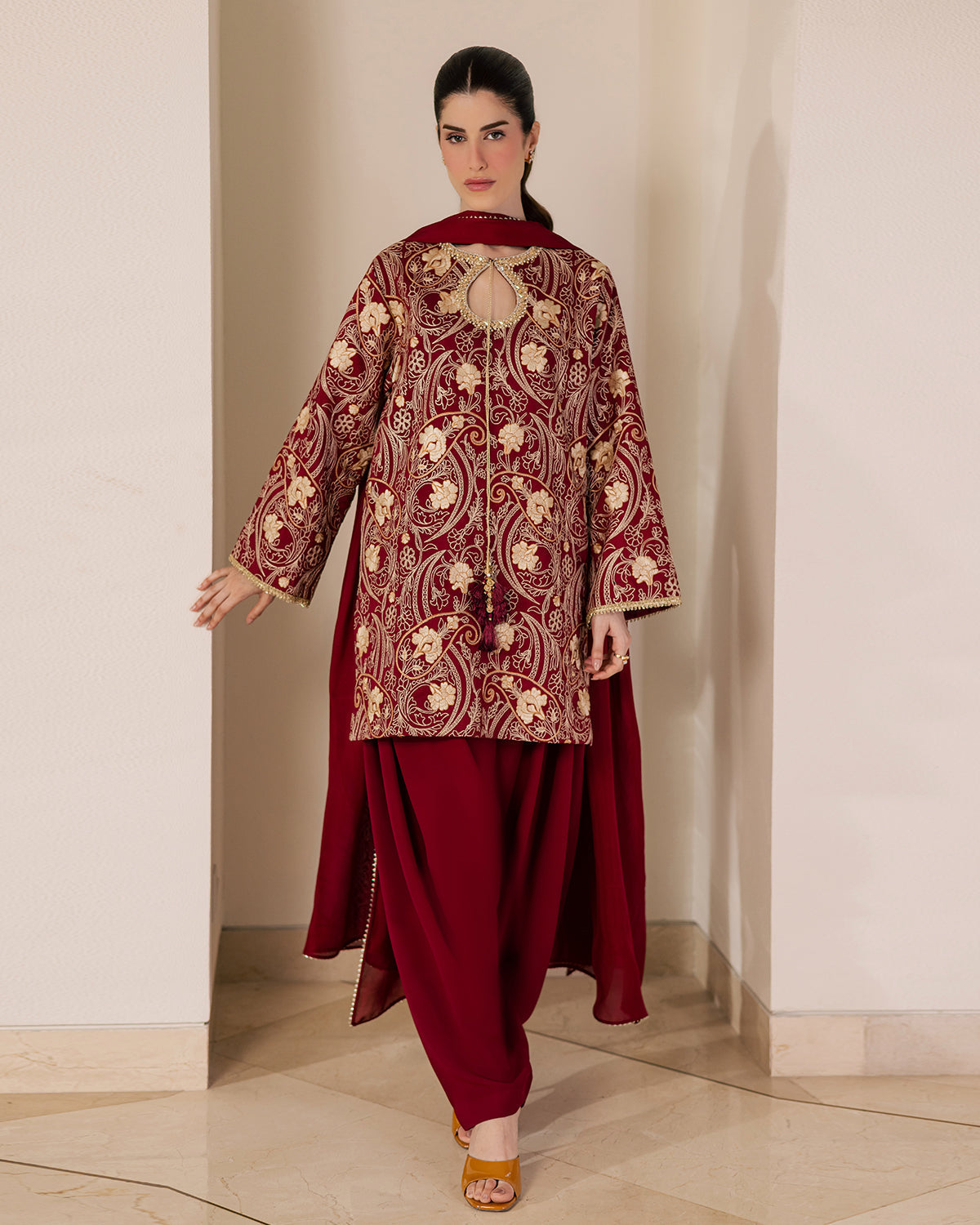 Sadaf Fawad Khan | Eva Luxury Pret 26 | Claret - Luxury Dress - available at Maria Faisal in UK and USA.
