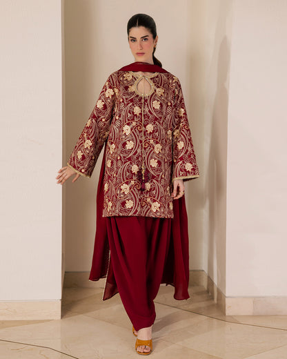 Sadaf Fawad Khan | Eva Luxury Pret 26 | Claret - Luxury Dress - available at Maria Faisal in UK and USA.