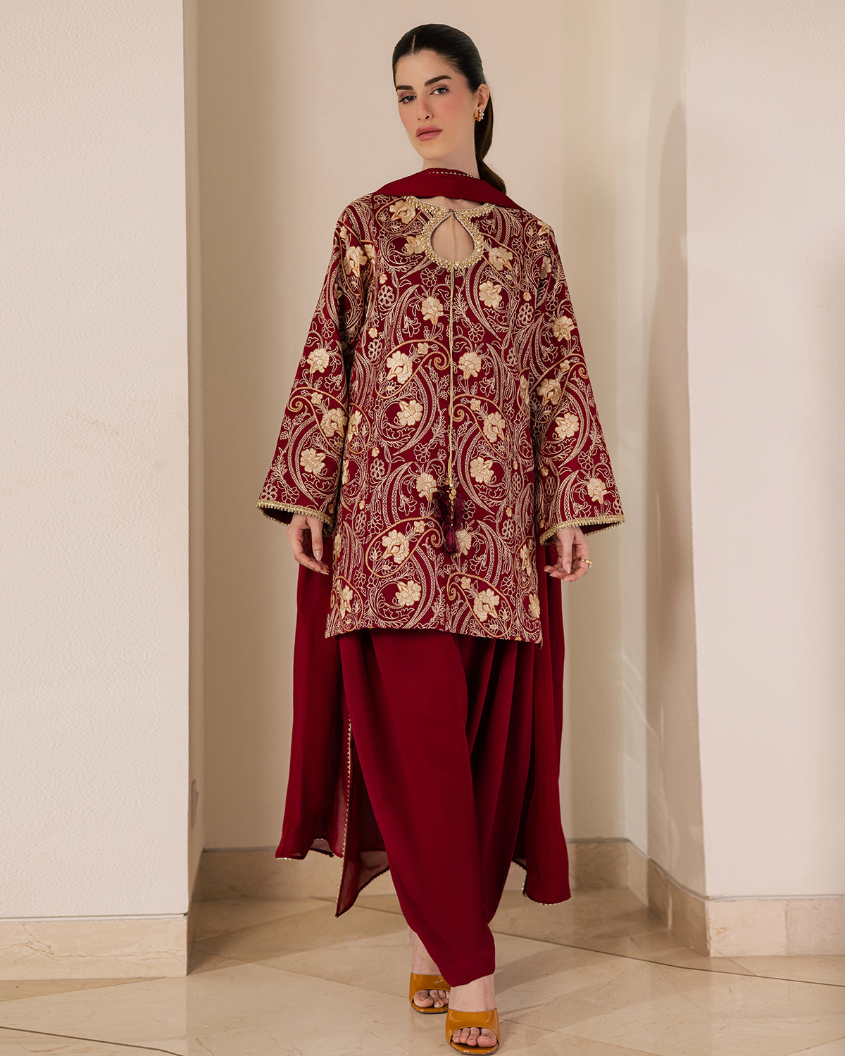 Sadaf Fawad Khan | Eva Luxury Pret 26 | Claret - Luxury Dress - available at Maria Faisal in UK and USA.