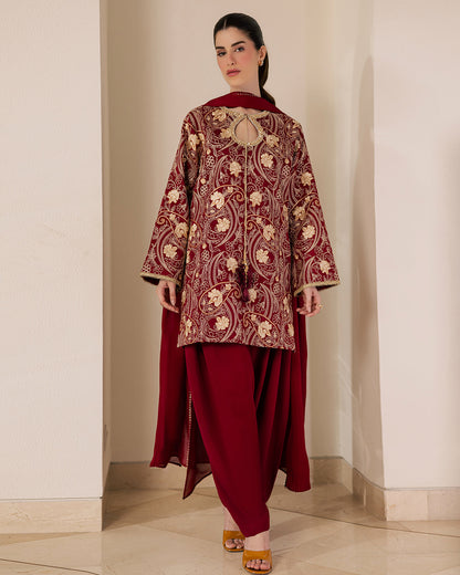 Sadaf Fawad Khan | Eva Luxury Pret 26 | Claret - Luxury Dress - available at Maria Faisal in UK and USA.