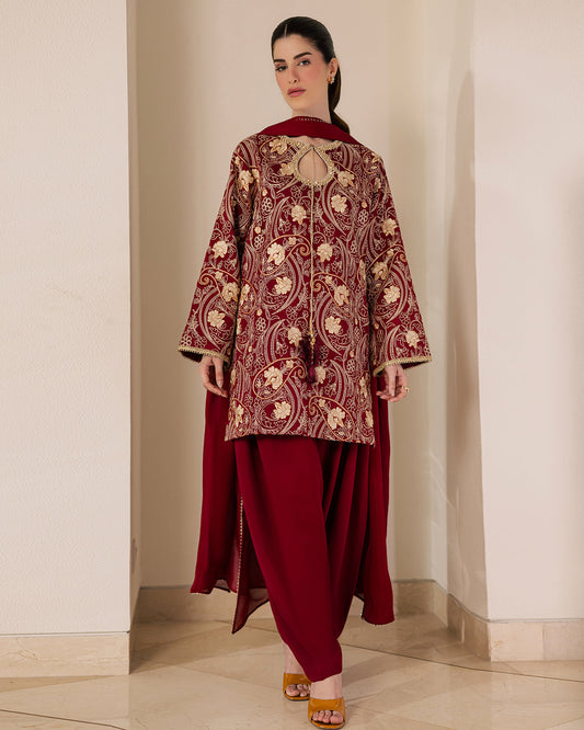 Sadaf Fawad Khan | Eva Luxury Pret 26 | Claret - Luxury Dress - available at Maria Faisal in UK and USA.