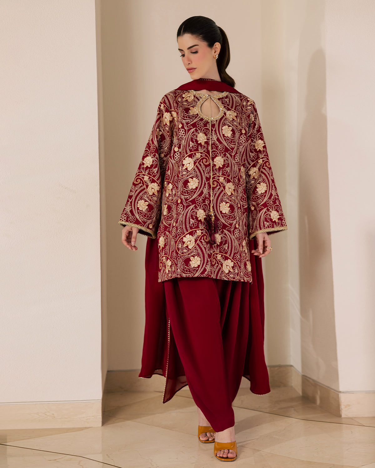 Sadaf Fawad Khan | Eva Luxury Pret 26 | Claret - Luxury Dress - available at Maria Faisal in UK and USA.