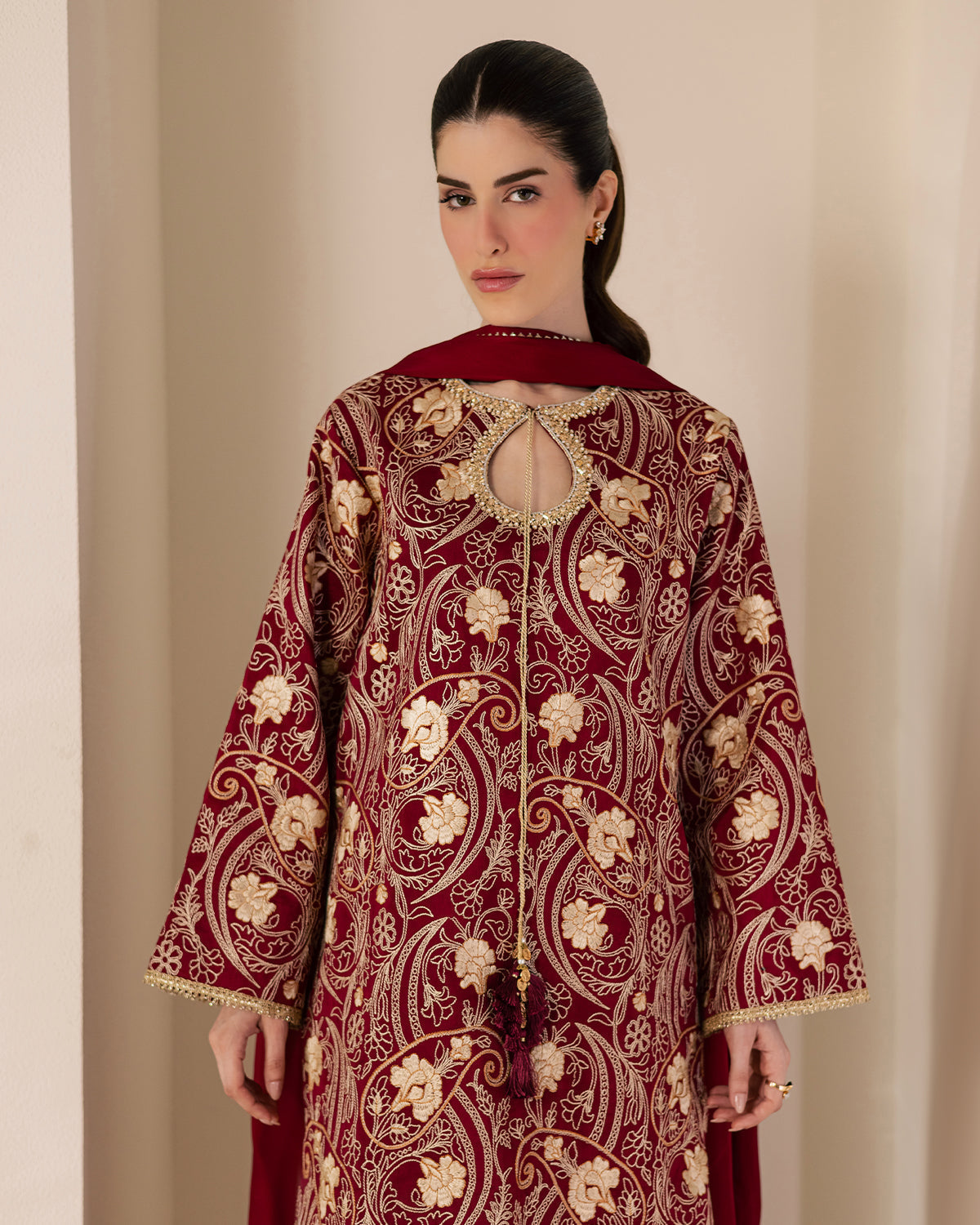 Sadaf Fawad Khan | Eva Luxury Pret 26 | Claret - Luxury Dress - available at Maria Faisal in UK and USA.