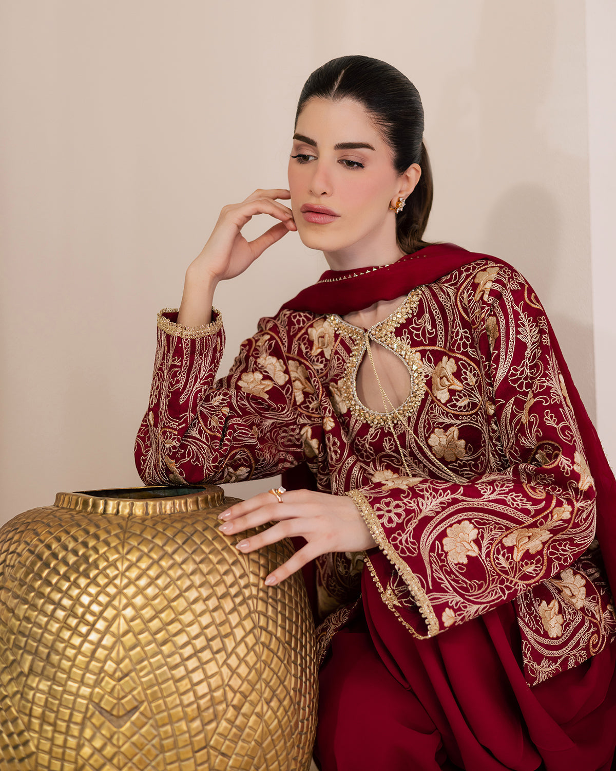 Sadaf Fawad Khan | Eva Luxury Pret 26 | Claret - Luxury Dress - available at Maria Faisal in UK and USA.