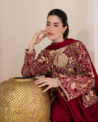 Sadaf Fawad Khan | Eva Luxury Pret 26 | Claret - Luxury Dress - available at Maria Faisal in UK and USA.