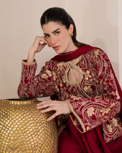 Sadaf Fawad Khan | Eva Luxury Pret 26 | Claret - Luxury Dress - available at Maria Faisal in UK and USA.