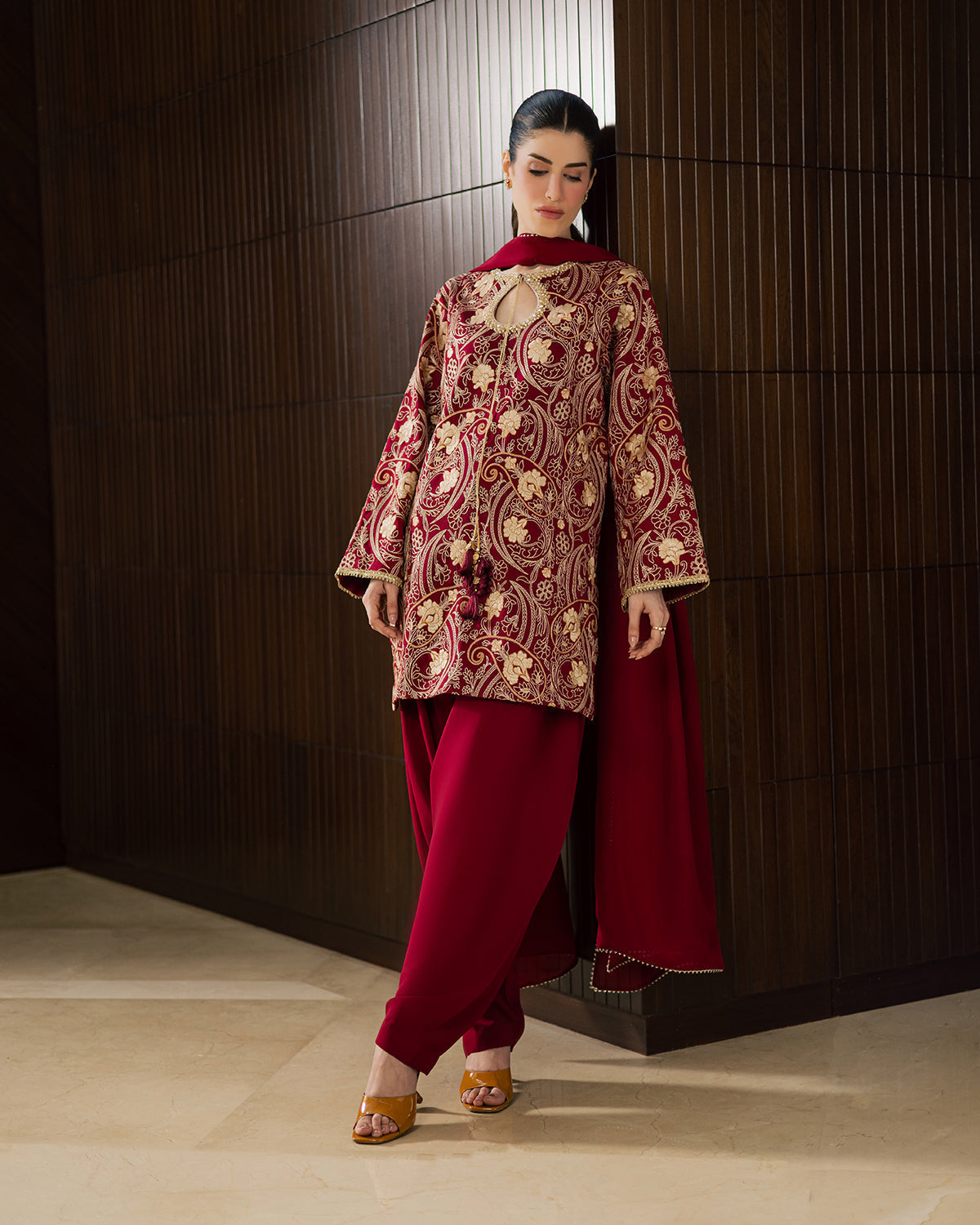 Sadaf Fawad Khan | Eva Luxury Pret 26 | Claret - Luxury Dress - available at Maria Faisal in UK and USA.