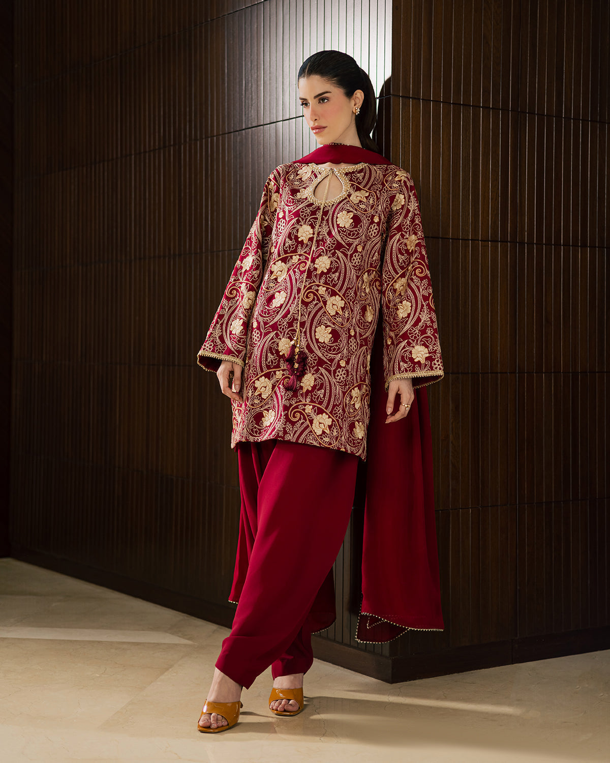 Sadaf Fawad Khan | Eva Luxury Pret 26 | Claret - Luxury Dress - available at Maria Faisal in UK and USA.