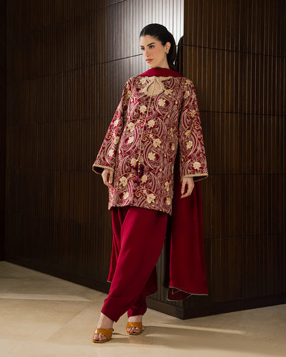 Sadaf Fawad Khan | Eva Luxury Pret 26 | Claret - Luxury Dress - available at Maria Faisal in UK and USA.