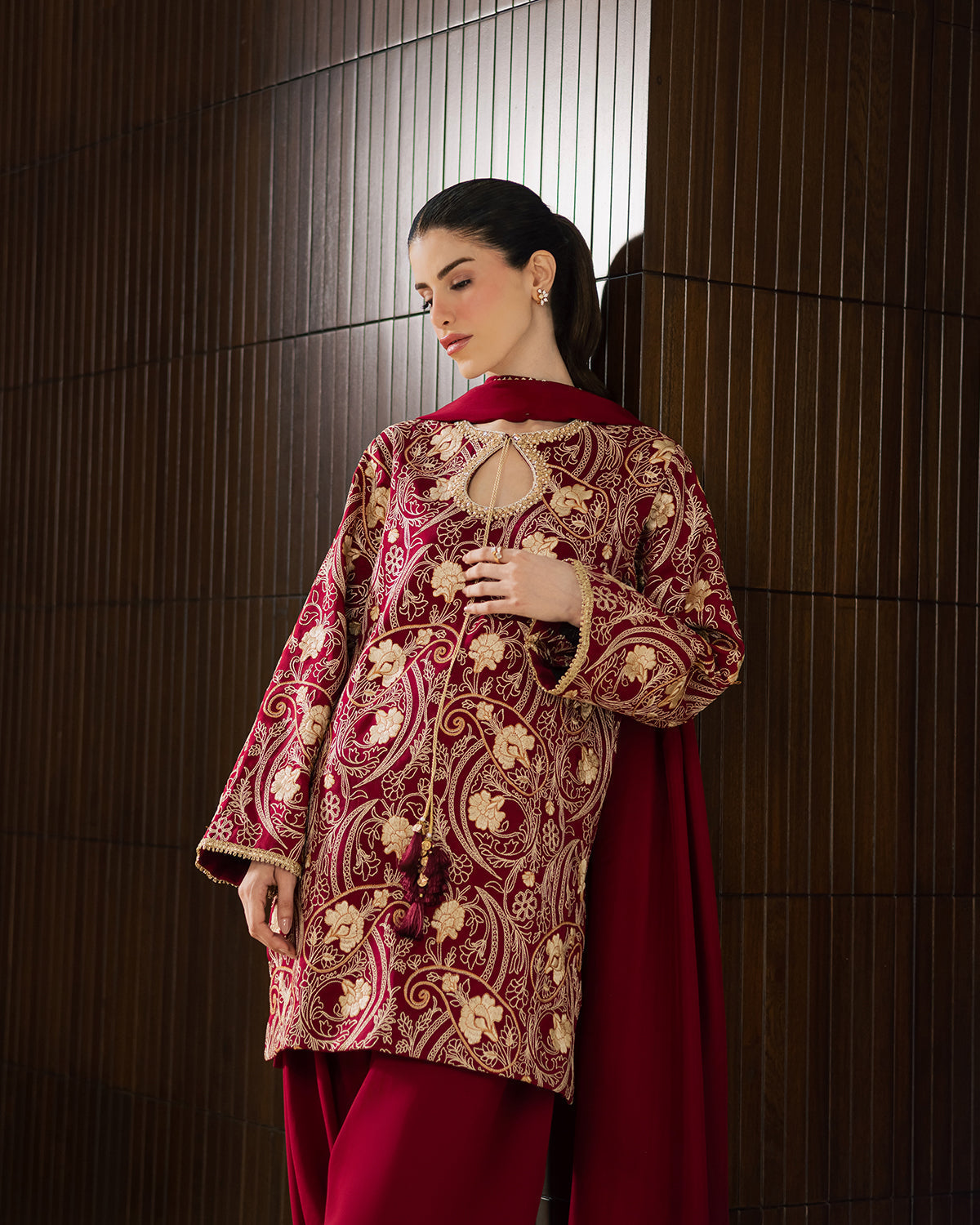 Sadaf Fawad Khan | Eva Luxury Pret 26 | Claret - Luxury Dress - available at Maria Faisal in UK and USA.