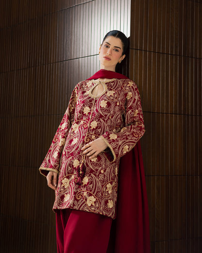 Sadaf Fawad Khan | Eva Luxury Pret 26 | Claret - Luxury Dress - available at Maria Faisal in UK and USA.