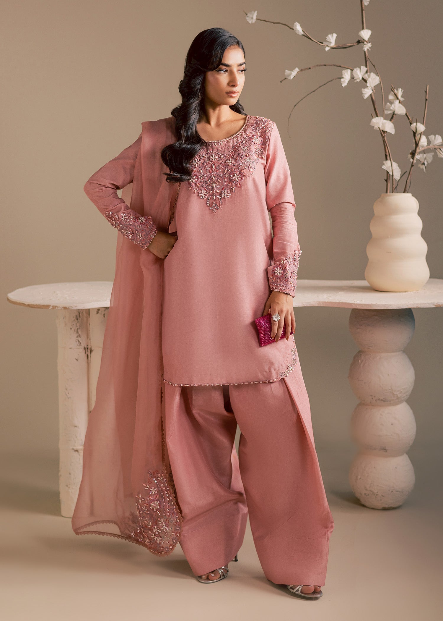 Maria Osama Khan | Noir Bliss Luxury Formals | Blush Dew - Formal Dress - available at Maria Faisal in UK and USA.