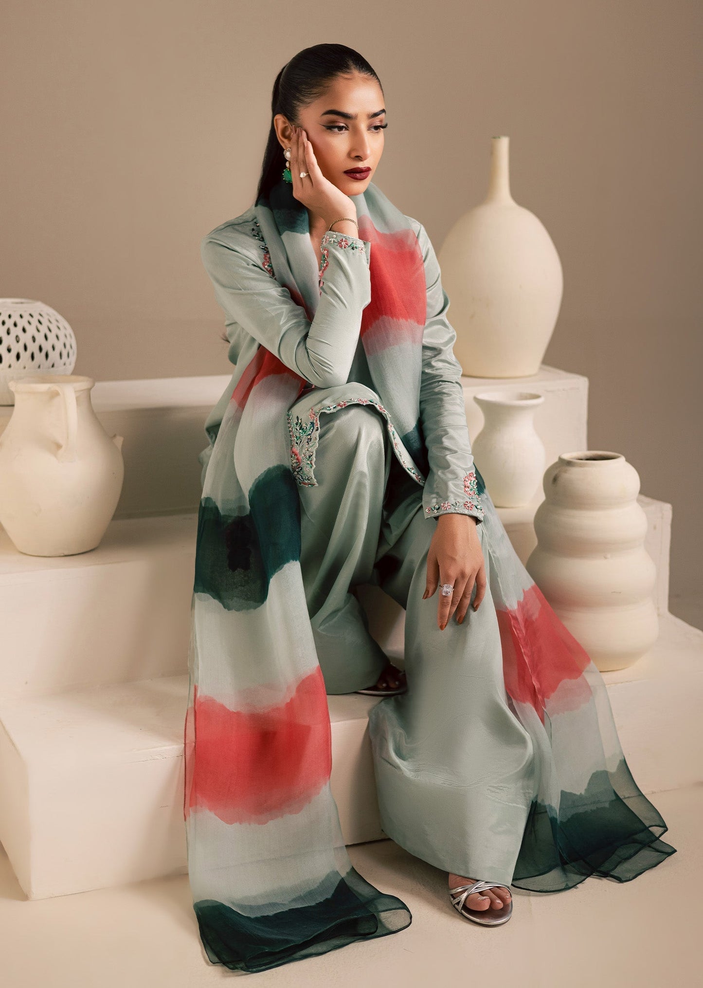 Maria Osama Khan | Noir Bliss Luxury Formals | Ash Mist - Formal Dress - available at Maria Faisal in UK and USA.