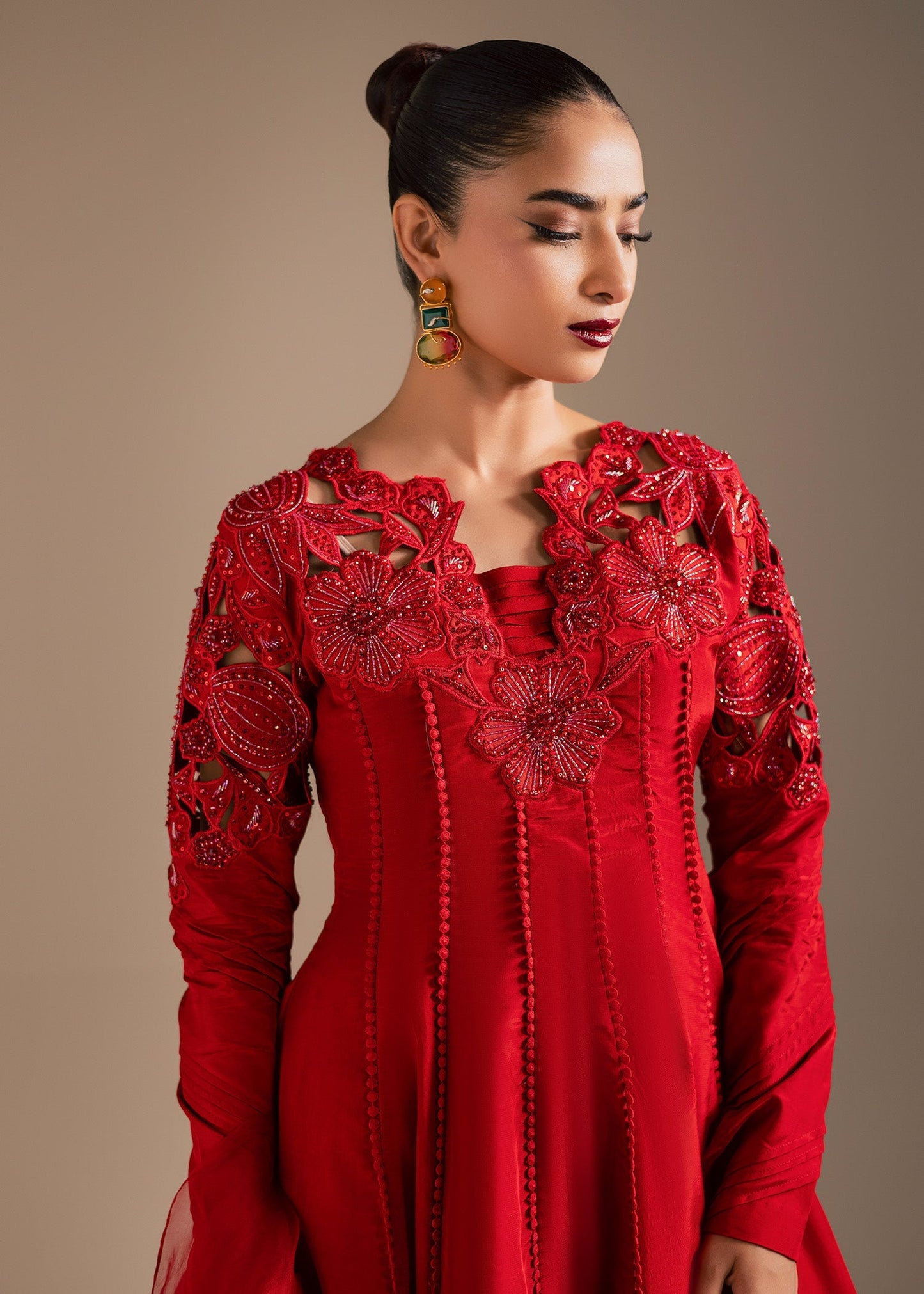 Maria Osama Khan | Noir Bliss Luxury Formals | Scarlet Mirage - Formal Dress - available at Maria Faisal in UK and USA.