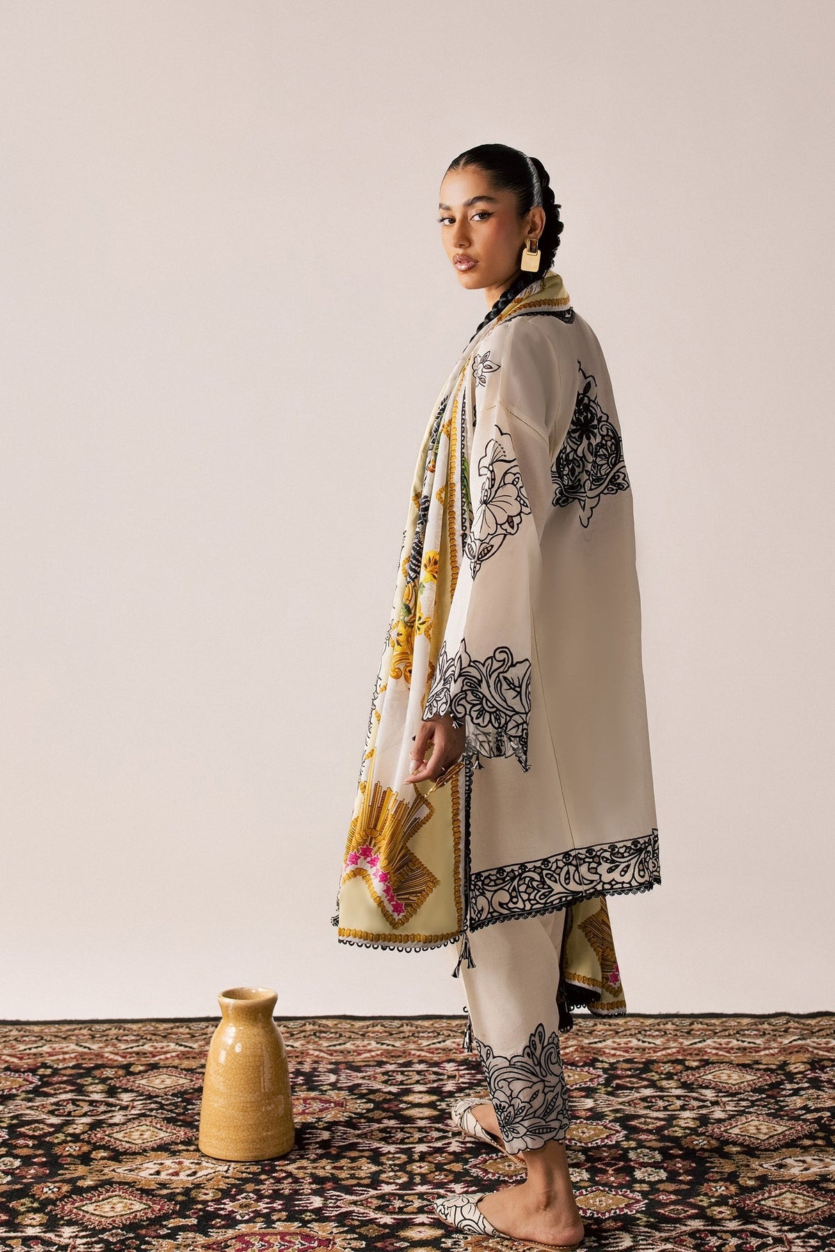Elan | Stitched Pret 26 | ZEVARE (EL26-07 B ST) - Luxury Dress - available at Maria Faisal in UK and USA.