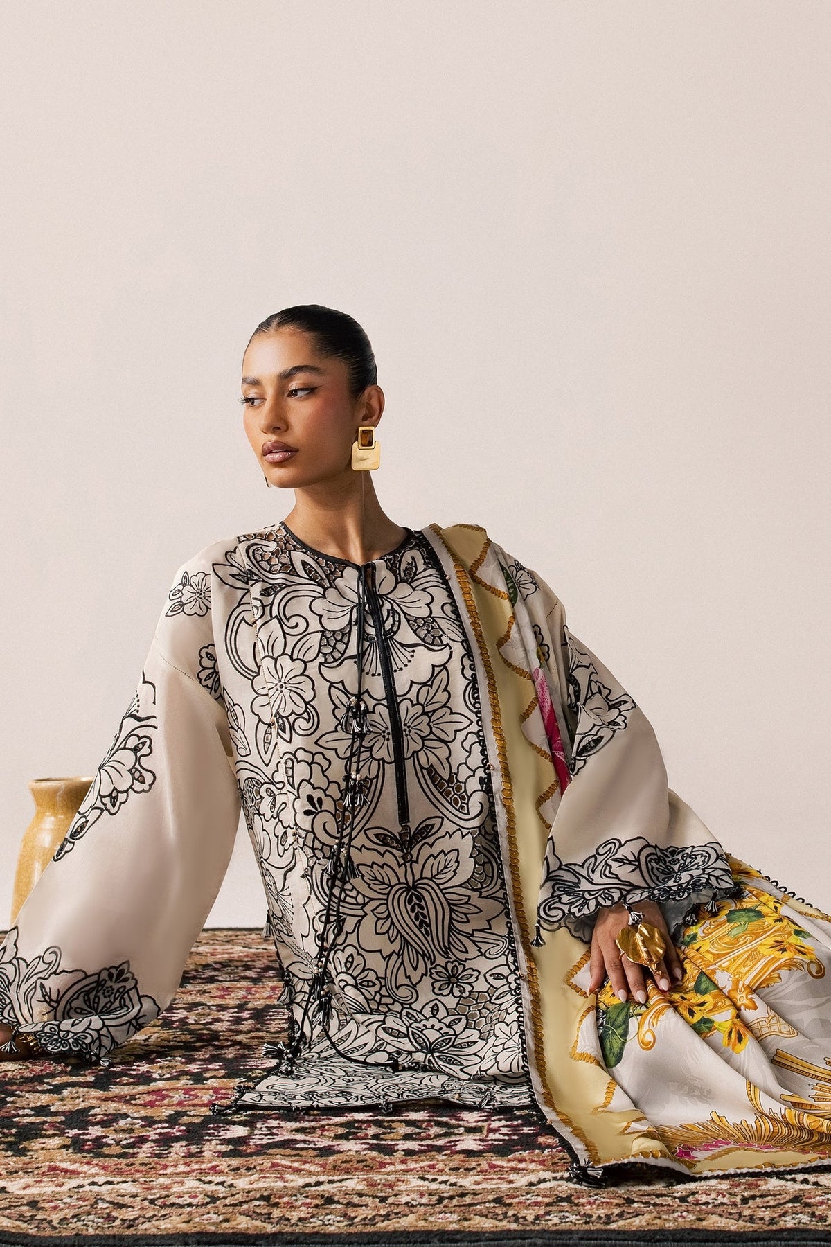Elan | Stitched Pret 26 | ZEVARE (EL26-07 B ST) - Luxury Dress - available at Maria Faisal in UK and USA.