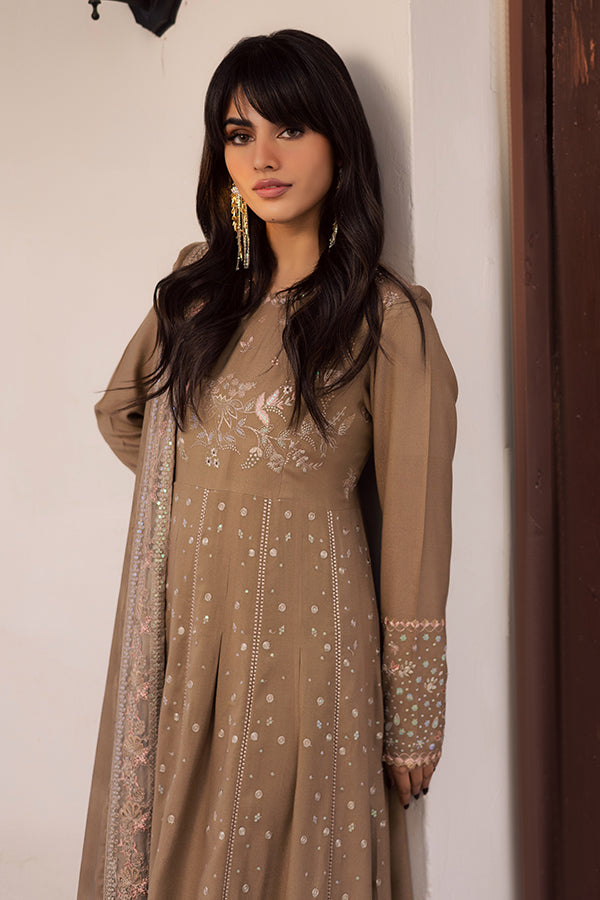 Nureh | Exclusive Leather Peach | NE-212 - Luxury Dress - available at Maria Faisal in UK and USA.