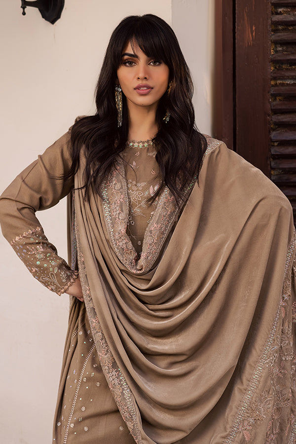 Nureh | Exclusive Leather Peach | NE-212 - Luxury Dress - available at Maria Faisal in UK and USA.