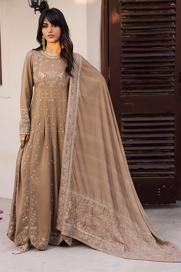 Nureh | Exclusive Leather Peach | NE-212 - Luxury Dress - available at Maria Faisal in UK and USA.