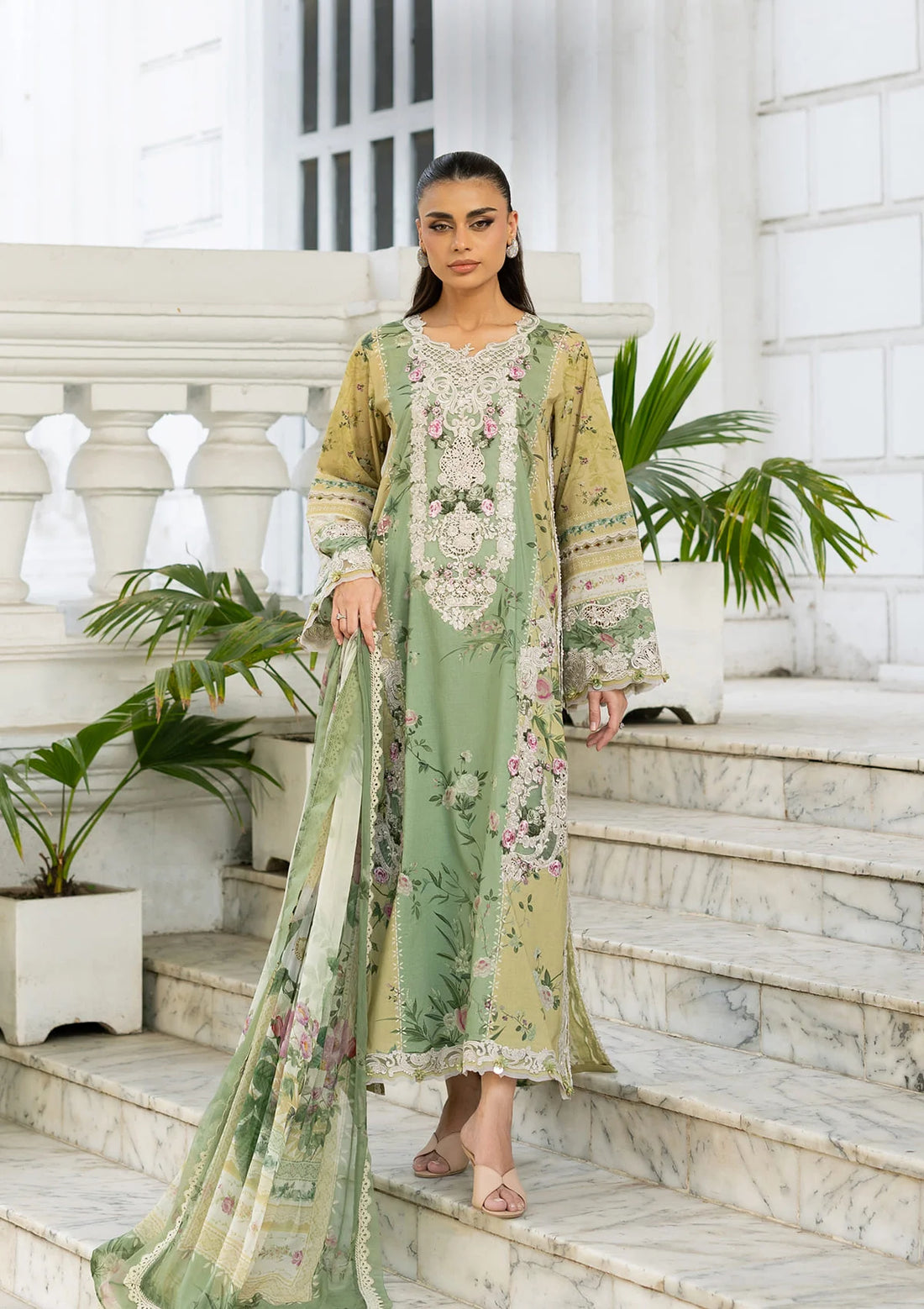 Elaf Premium | Signature Embroidered Lawn with Chiffon Collection 26 | ESG-1A ELARA - Luxury Dress - available at Maria Faisal in UK and USA.
