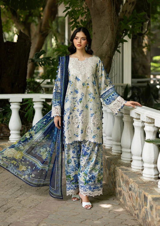 Elaf Premium | Signature Embroidered Lawn with Chiffon Collection 26 | ESG-8B CELINE - Luxury Dress - available at Maria Faisal in UK and USA.