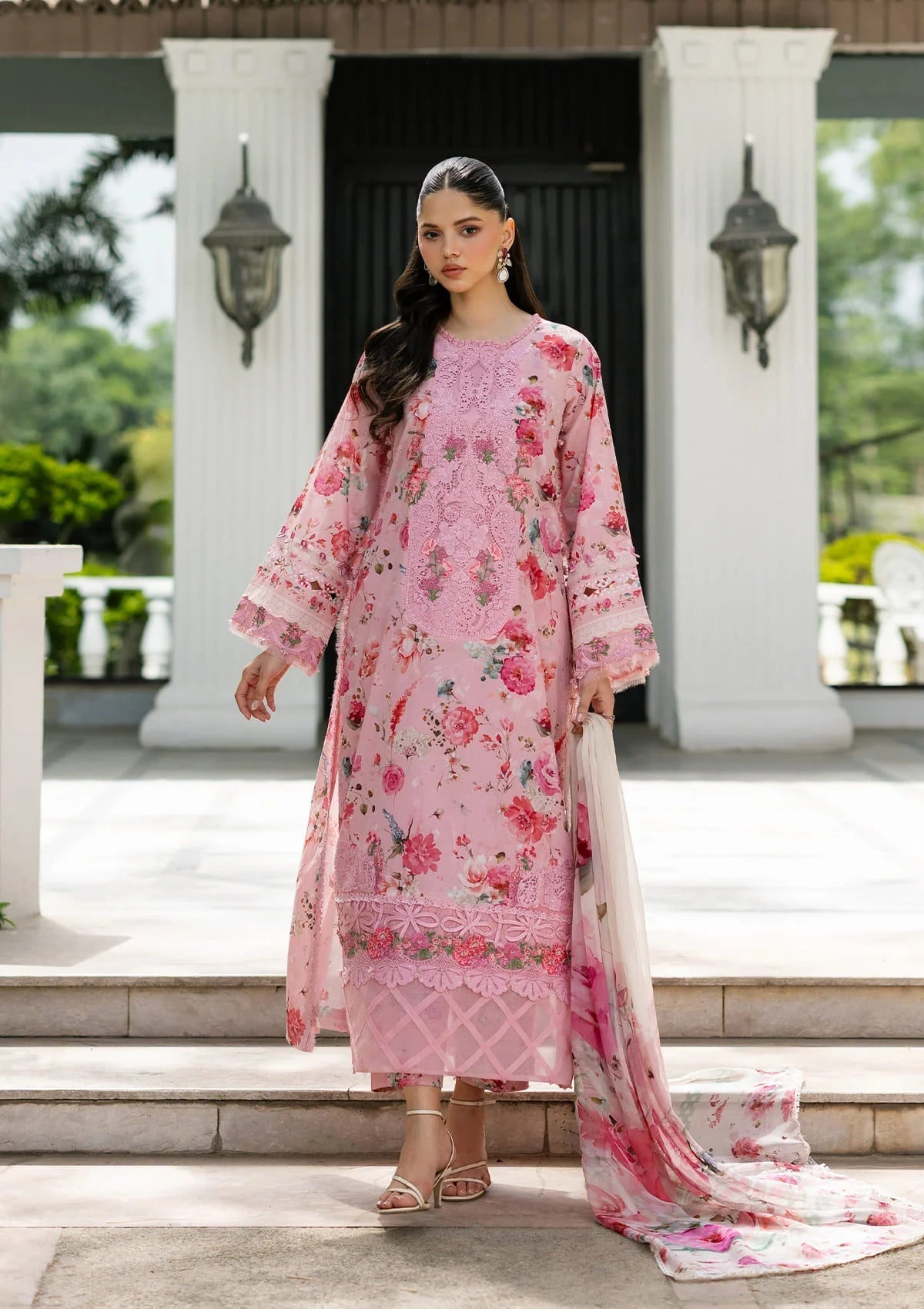 Elaf Premium | Signature Embroidered Lawn with Chiffon Collection 26 | ESG-4B MIRA - Luxury Dress - available at Maria Faisal in UK and USA.