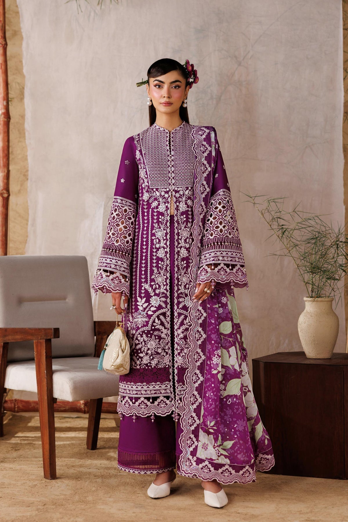 Akbar Aslam | Elea Lawn 26 | Tenebris - Luxury Dress - available at Maria Faisal in UK and USA.