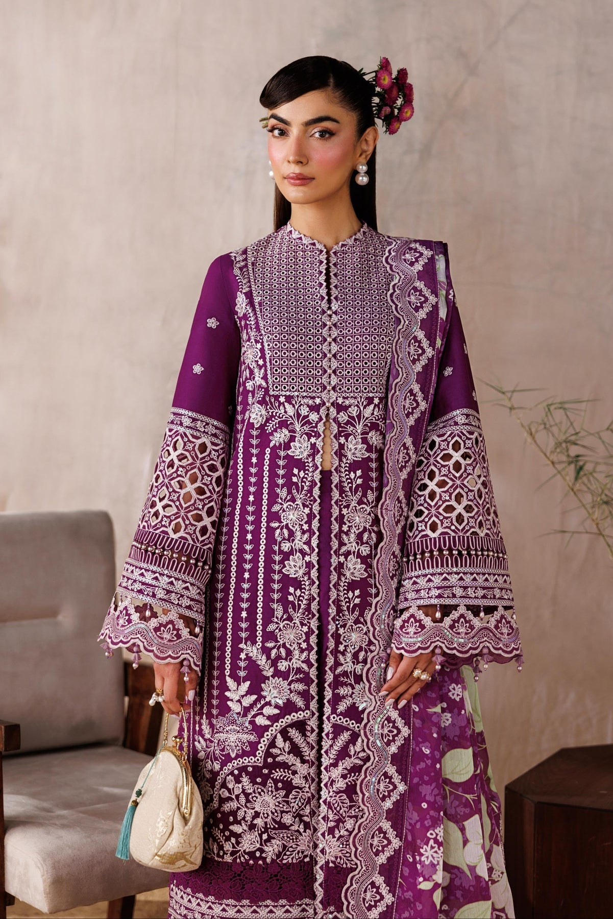 Akbar Aslam | Elea Lawn 26 | Tenebris - Luxury Dress - available at Maria Faisal in UK and USA.