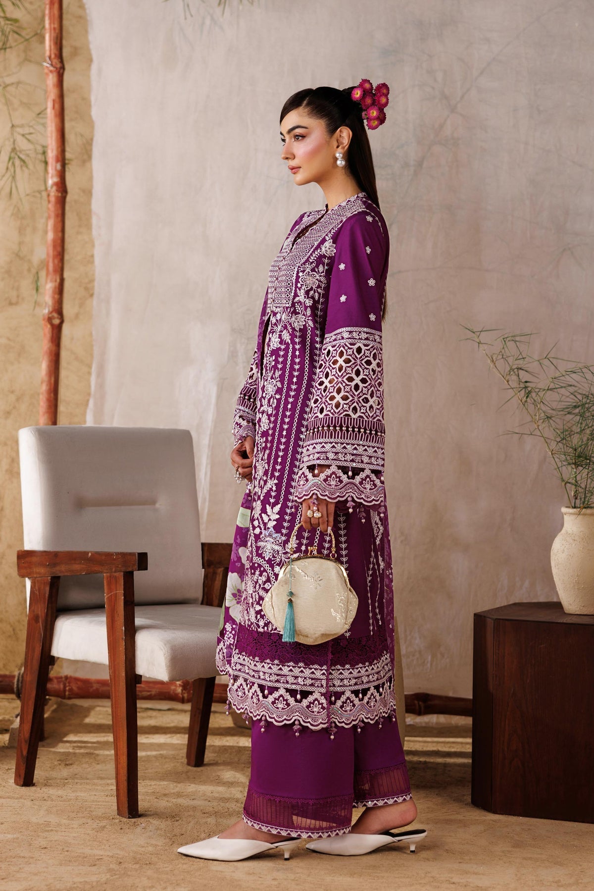 Akbar Aslam | Elea Lawn 26 | Tenebris - Luxury Dress - available at Maria Faisal in UK and USA.