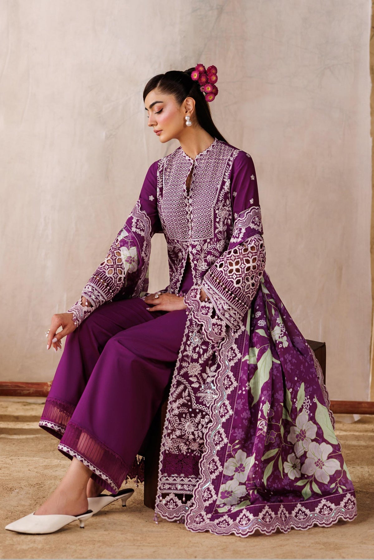 Akbar Aslam | Elea Lawn 26 | Tenebris - Luxury Dress - available at Maria Faisal in UK and USA.
