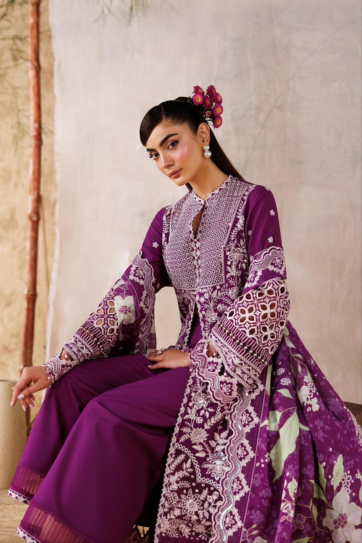 Akbar Aslam | Elea Lawn 26 | Tenebris - Luxury Dress - available at Maria Faisal in UK and USA.