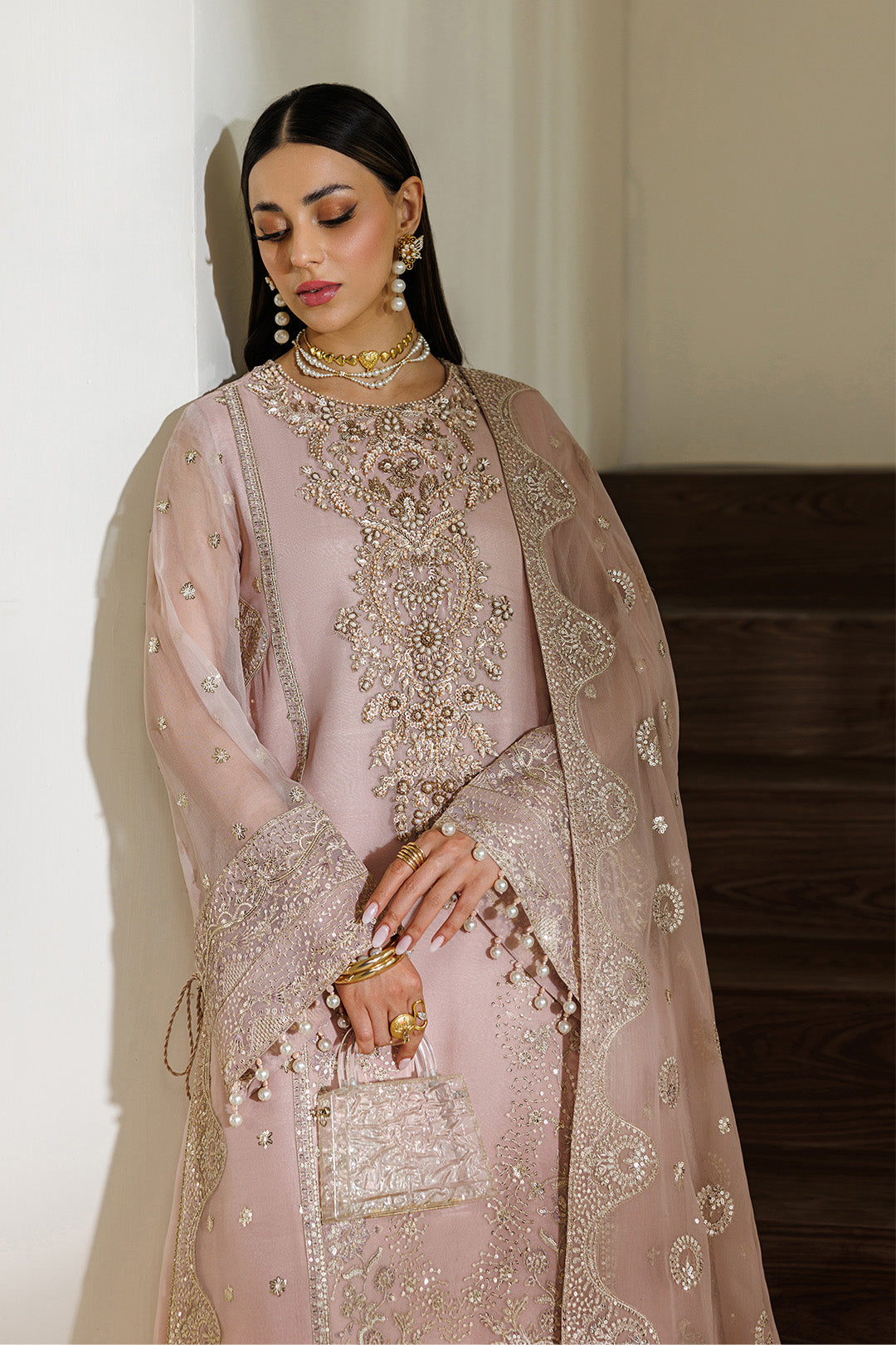 Alizeh | Aymal Luxury Bamber Chiffon | AF-BHM-4076-Reef - Formal Dress - available at Maria Faisal in UK and USA.