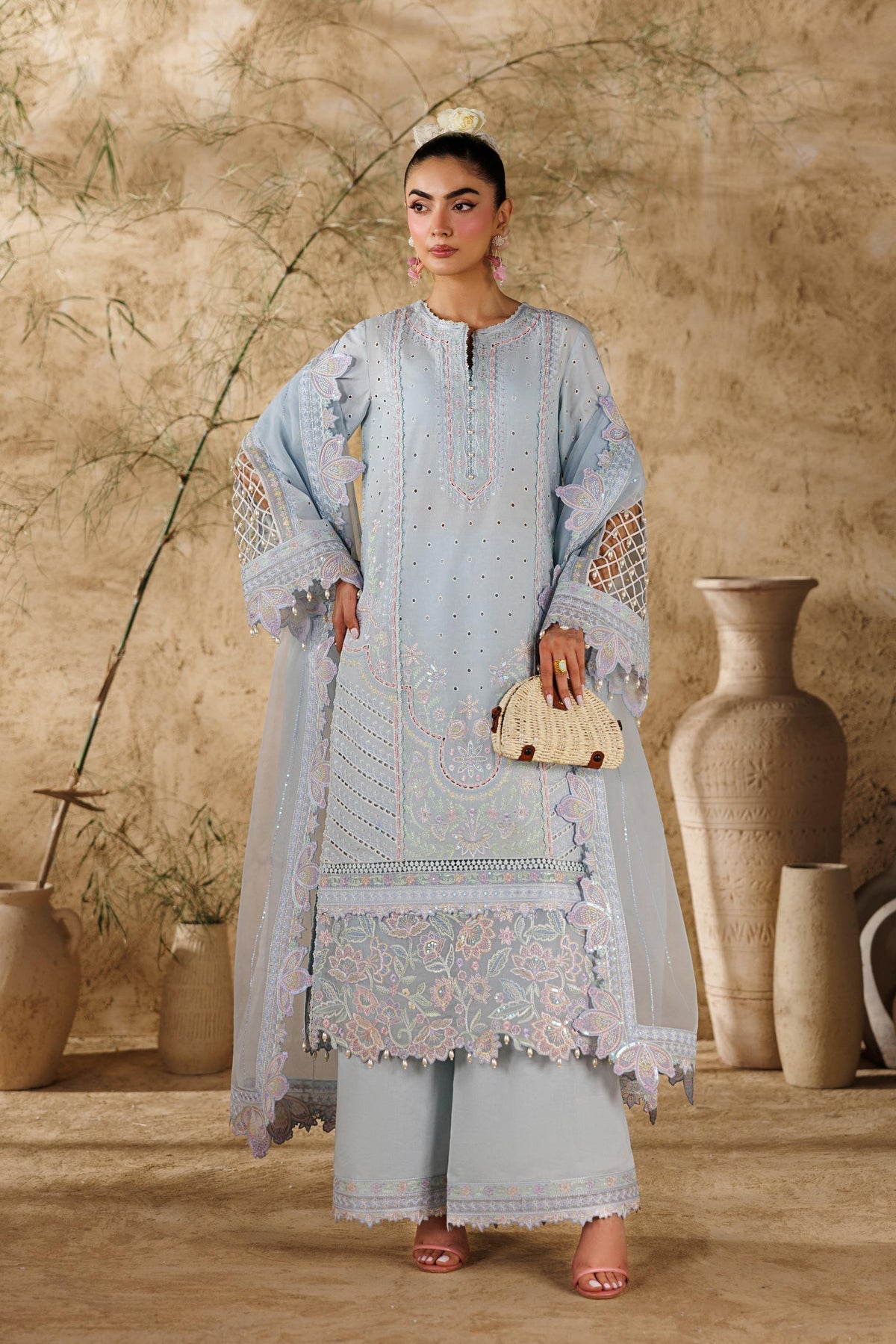Akbar Aslam | Elea Lawn 26 | Saffron - Luxury Dress - available at Maria Faisal in UK and USA.