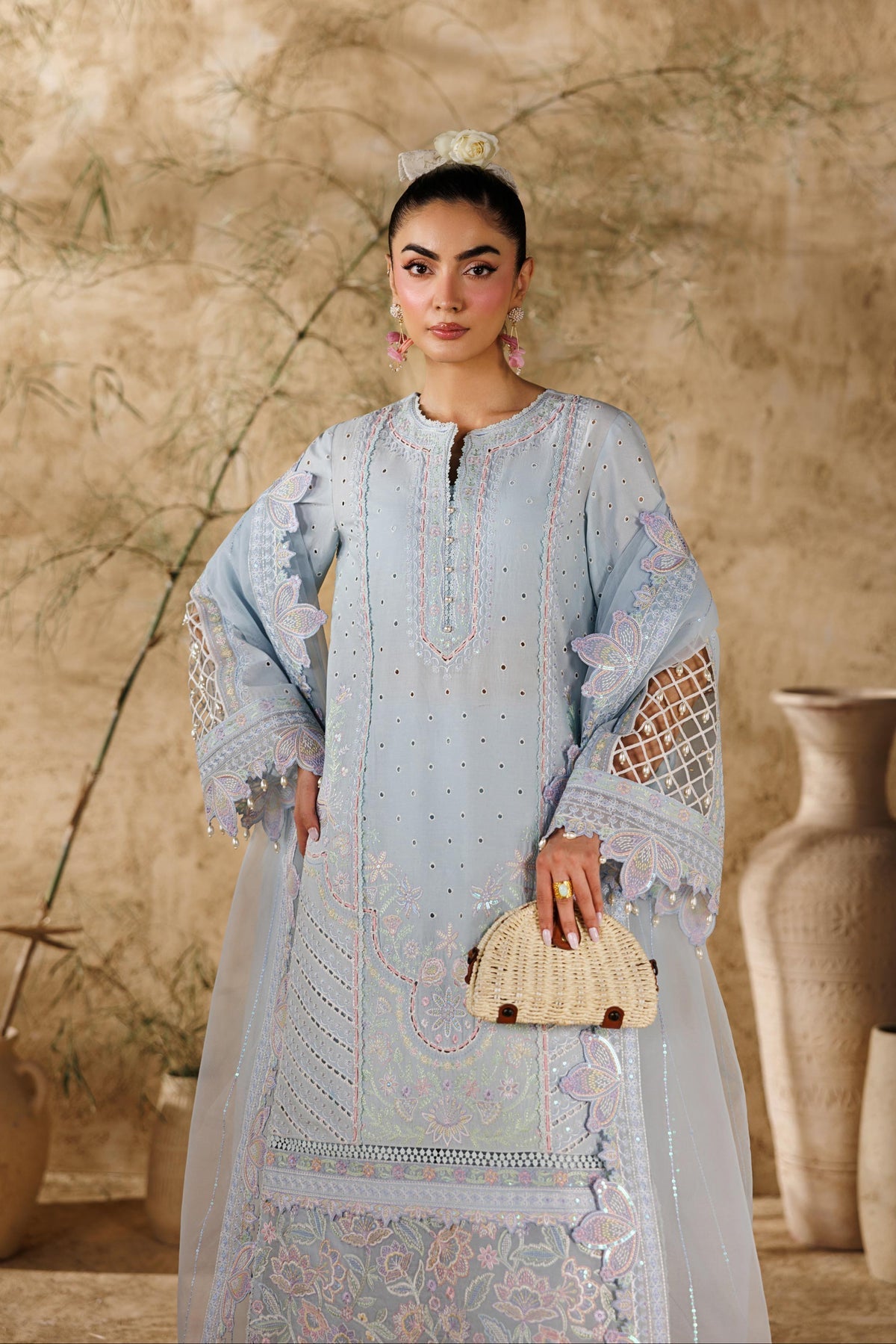 Akbar Aslam | Elea Lawn 26 | Saffron - Luxury Dress - available at Maria Faisal in UK and USA.