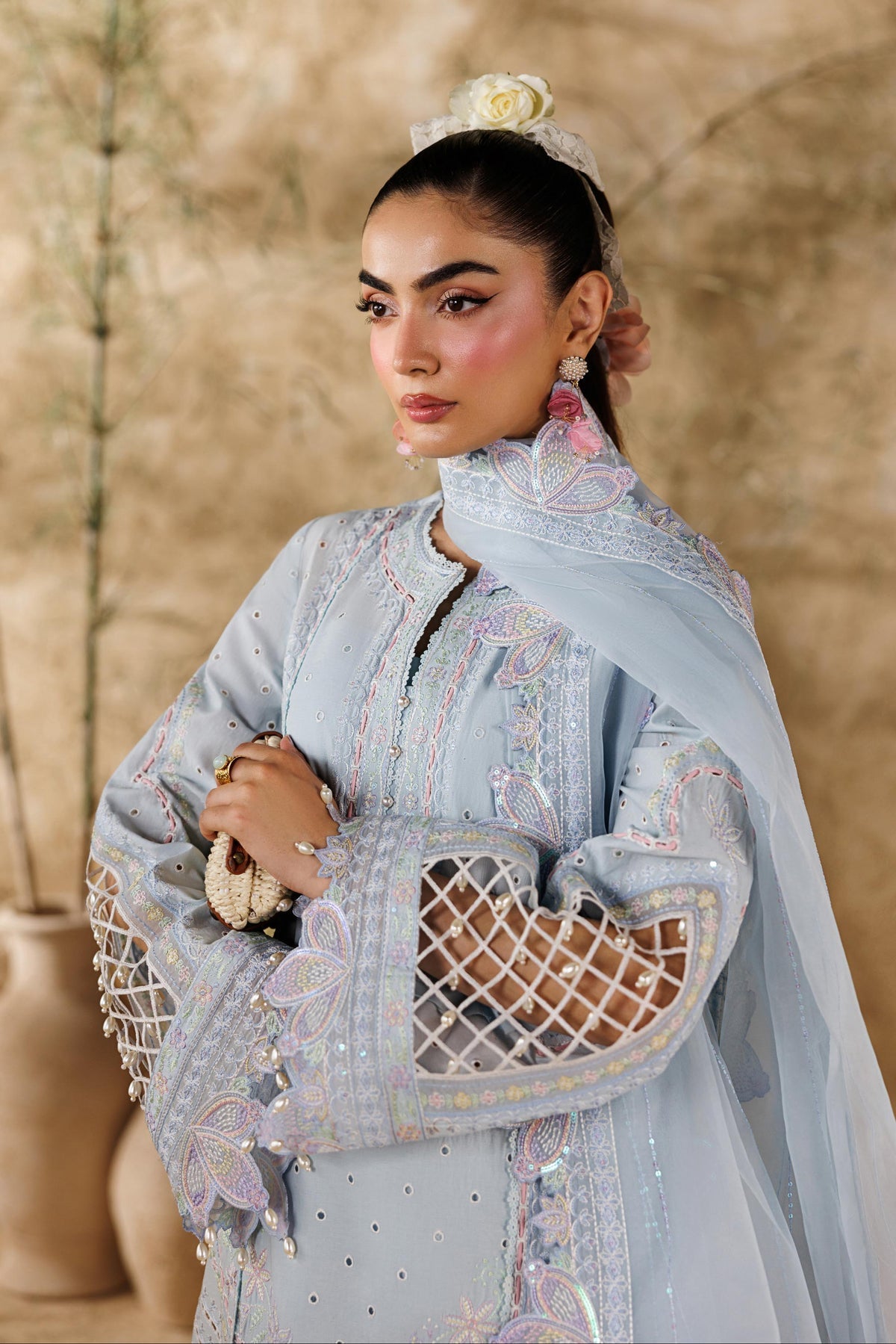 Akbar Aslam | Elea Lawn 26 | Saffron - Luxury Dress - available at Maria Faisal in UK and USA.