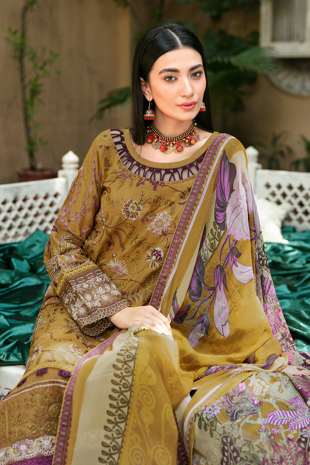Ramsha | Mashaal Luxury Lawn | L-808 - Designer Dress with Intricate embroidery and embellishments. Shop elegent wedding dress at Maria Faisal.