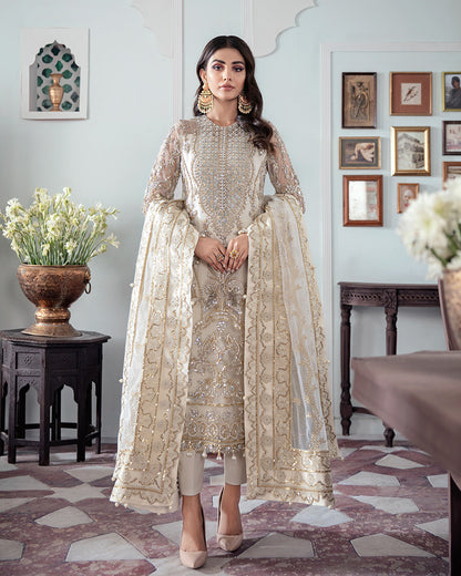 Gulaal | Wedding Formals | Mehr Embroidered Net 3-Piece Suit WS-19 - Designer Dress with Intricate embroidery and embellishments. Shop elegent wedding dress at Maria Faisal.