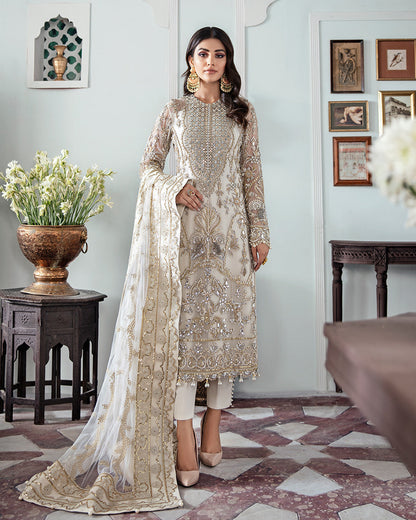 Gulaal | Wedding Formals | Mehr Embroidered Net 3-Piece Suit WS-19 - Designer Dress with Intricate embroidery and embellishments. Shop elegent wedding dress at Maria Faisal.