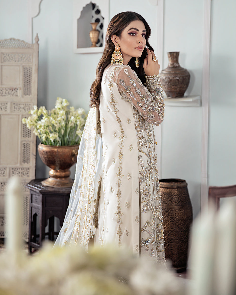 Gulaal | Wedding Formals | Mehr Embroidered Net 3-Piece Suit WS-19 - Designer Dress with Intricate embroidery and embellishments. Shop elegent wedding dress at Maria Faisal.
